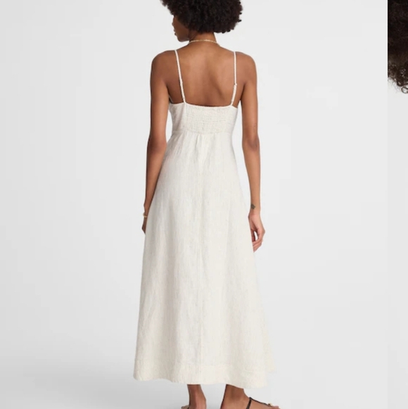 Madewell Striped Empire-Waist Midi Dress in 100% Linen NV470 Size M - Picture 3 of 10